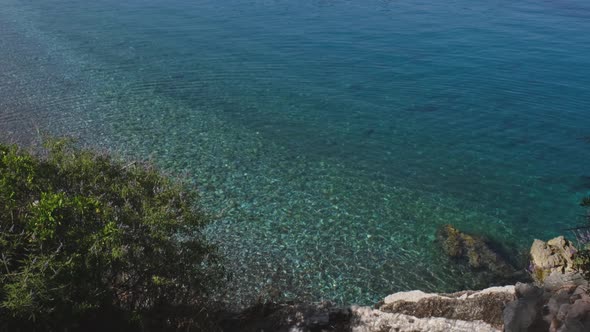 Beautiful Blue Sea Near Island of Sveti Stefan on Sunny Summer Day in Montenegro