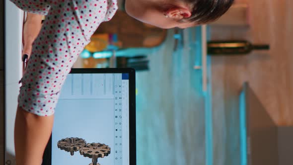 Vertical Video Woman Remote Architect Working on Modern Cad Program