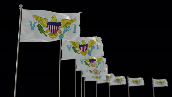 Virgin Islands US Row Of Flags Animation Include Alpha Channel