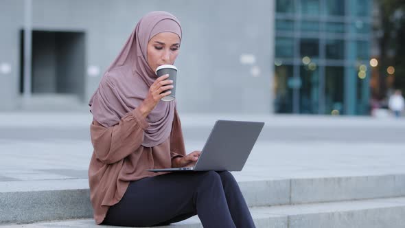 Muslim Business Woman Islamic Girl Student Freelancer User Arab Lady Worker Client Sitting on