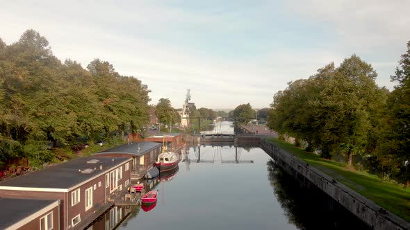 Former industrial area and transportation canal in the city of Utrecht now reformed into a green nei