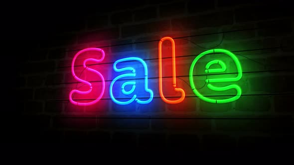 Sale neon on brick wall 3d alt