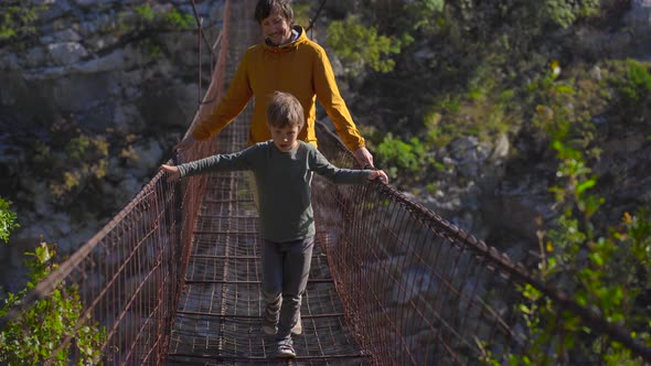 An Old Metal Rope Bridge Across the Moraca River Canyon in Montenegro