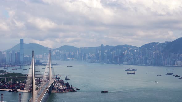 Timelapse Hong Kong City with Famous Stonecutters Bridge