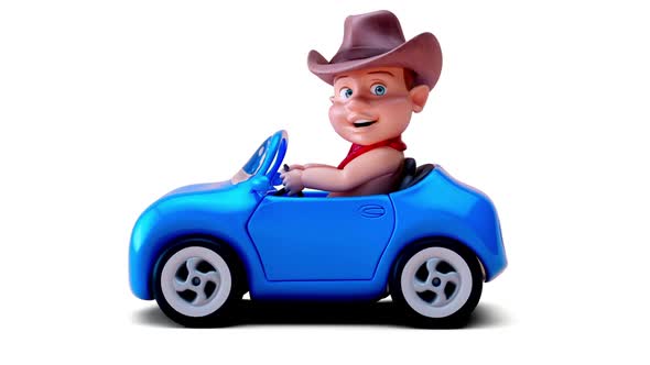 Fun 3D cartoon of a cowboy baby driving