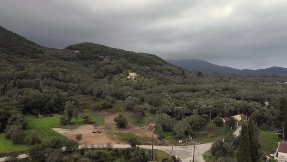 Great aerial view flight sinking down drone footage of acastle ruins of a byzantine fortress of 13t