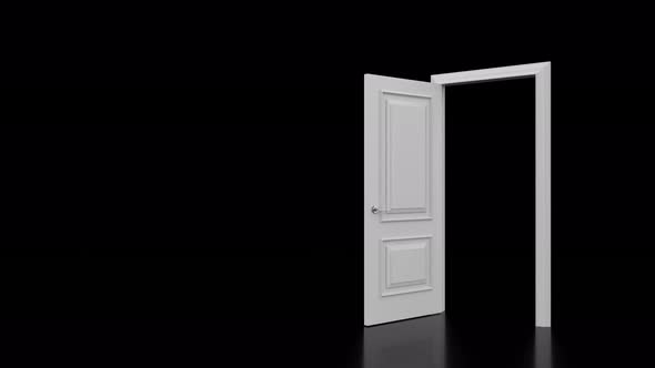 White door opening in dark room