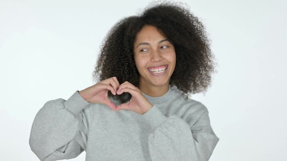 African Woman Heart Sign By Hand White Background