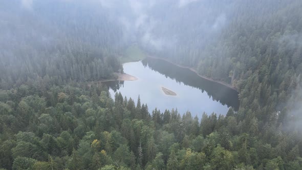 Mountain Lake Synevyr. Aerial View of the Carpathian Mountains in Autumn. Ukraine