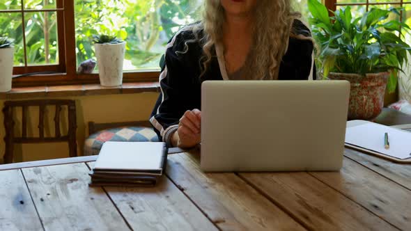 Mature woman using laptop at home