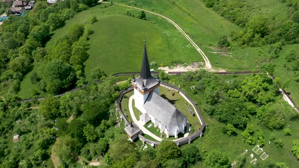 Flying Above Valeni Hungarian Reformed Church, Transylvania, Romania