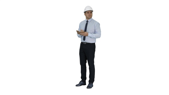 Man in helmet and formal clothes walking looking around