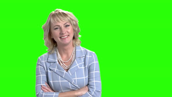 Smiling Business Woman on Green Screen.