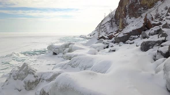 Slide Over Icy Rocks Near Mounatain