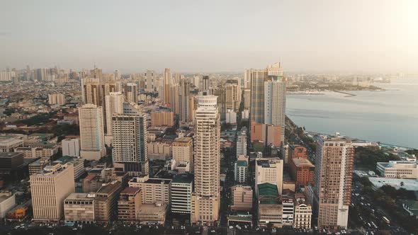 Port Town Cityscape at Sunrise Aerial