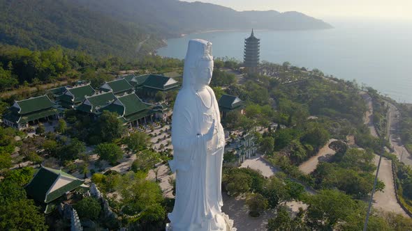 Aerial Shot of the Socalled Lady Buddha in the City of Danang