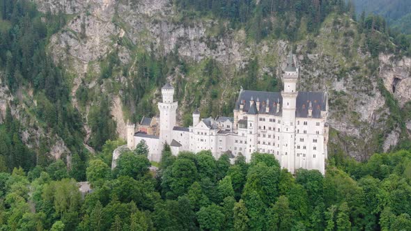 Aerial view of Neuschwanstein castle in Bavaria, Germany, Europe