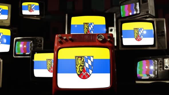 Flag of Upper Palatinate, Bavaria, Germany, on Retro TVs.