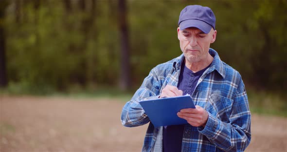 Thoughtful Male Botanist Writing On Clipboard