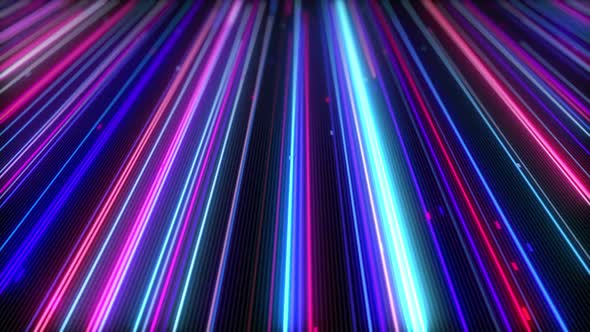 3d Animation with Ultraviolet Energy Lines Flying in the Dark to the Camera