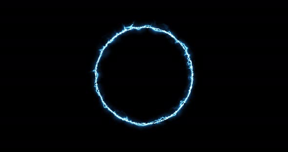 Blue Ring of Lightning Energy Neon on a Black Background