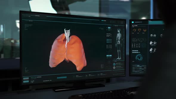 Scanning the lungs infected with the new pandemic covid virus at the hospital alt