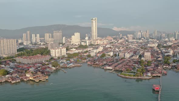 Drone Flight Over Penang Strait Towards Of George Town