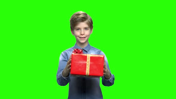 Child Boy Giving Red Gift Box