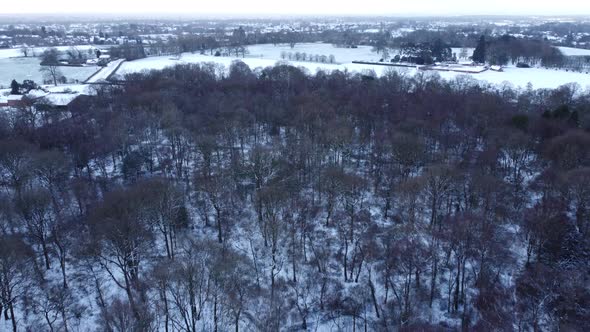 Snow Covered English Winter Woodland Landscape Deciduous Forest Aerial View