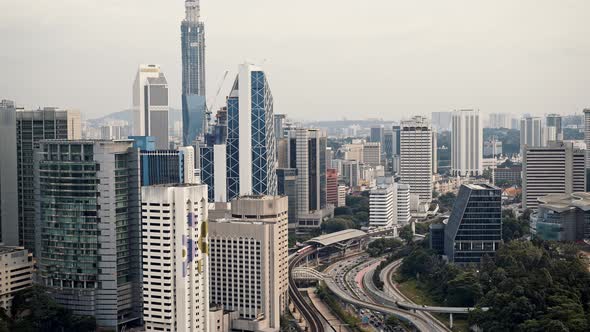 Locked Down Shot of Modern Skyline of Kuala Lumpur. Real Time Panorama Skyline of KL Downtown and