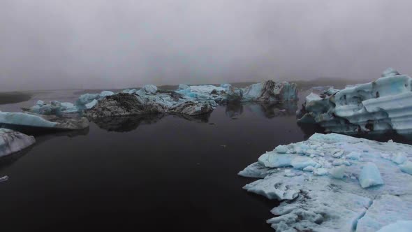 Drone Aerial View of Icebergs in Jokulsarlon Glacial Lagoon in Iceland