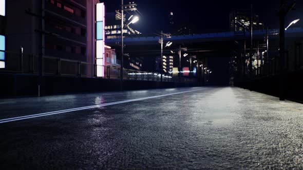 Night Scene of Japan City with Neon Lights