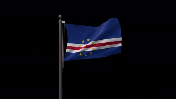 Cape Verde Flag On Flagpole With Alpha Channel 4K