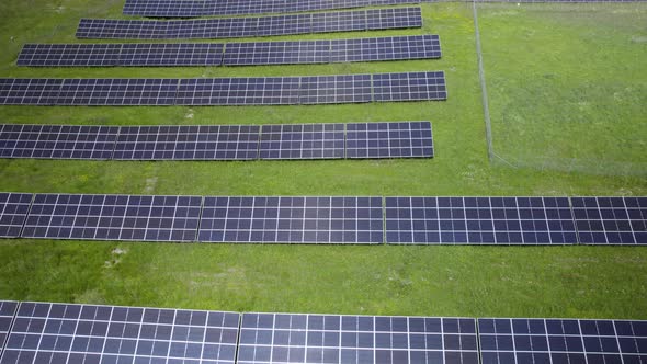 Aerial shot solar energy farm. Environment friendly clean energy.