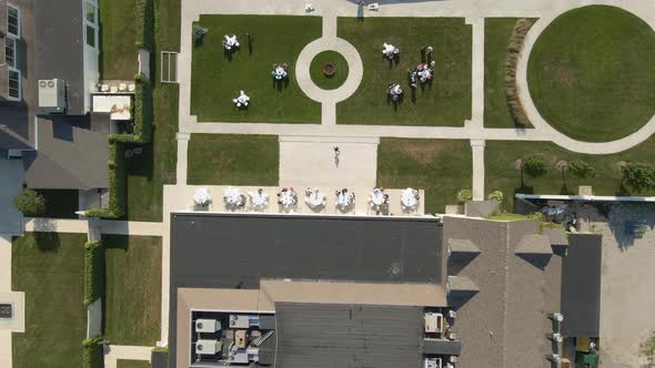 Restaurant on the shore, yachts, ships , the sea from a bird's-eye view. Goat Island Marina