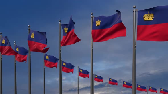 The Liechtenstein  Flags Waving In The Wind  - 4K