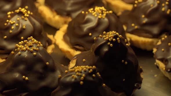 Closeup on Chocolate Cupcakes on a Baking Sheet