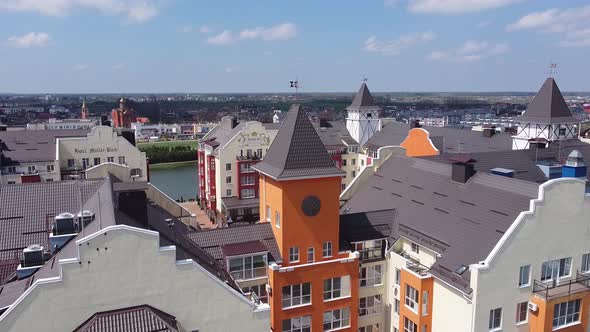 Krasnodar. German village. Russia. Beautiful modern city. Roofs of European houses.