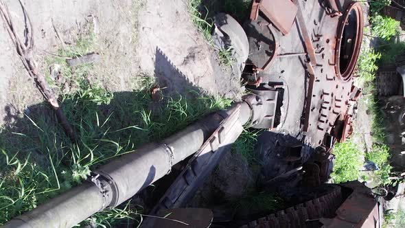 Vertical Video of a Burnt Military Equipment During the War in Ukraine