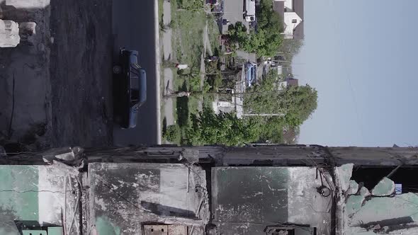 Vertical Video of the War in Ukraine  a Destroyed Building in Borodyanka