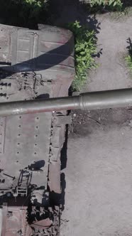 Vertical Video of a Destroyed Russian Military Equipment During the War in Ukraine