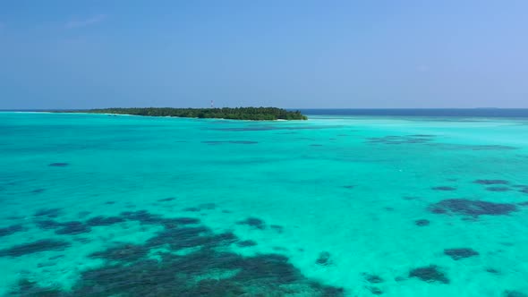 Aerial top down abstract of paradise coastline beach voyage by blue sea and clean sand background of