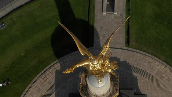 AERIAL: Overhead Birds Eye Drone View Berlin Victory Column Statue Victoria Tilting To View