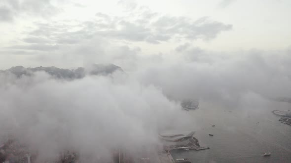 Aerial view of Hong Kong downtown and Kowloon bay in early morning