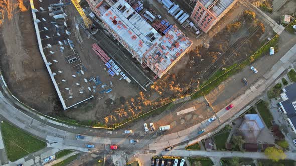 New High Rise Tenement Building Construction a Multi-storey Building with Tower Cranes