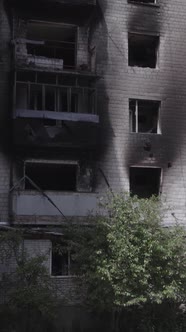 Vertical Video of a Destroyed House During the War in Ukraine