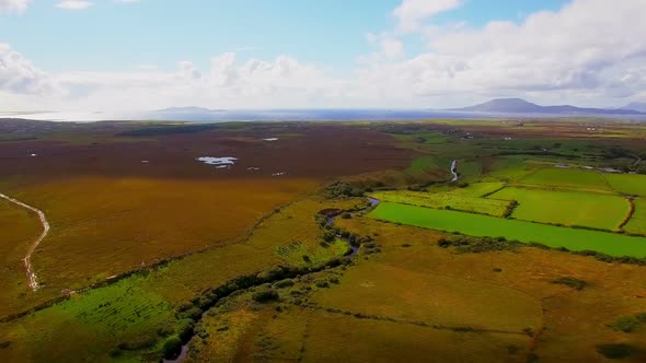 Aerial of green farmland