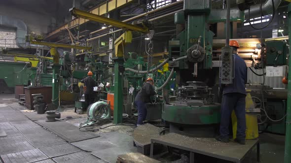 Factory Production Site Production Workers Doing Job Parts and Machinery Production Machines Factory