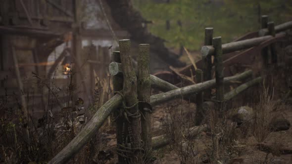 Russian Old Village on the Edge of the Forest is Destroyed