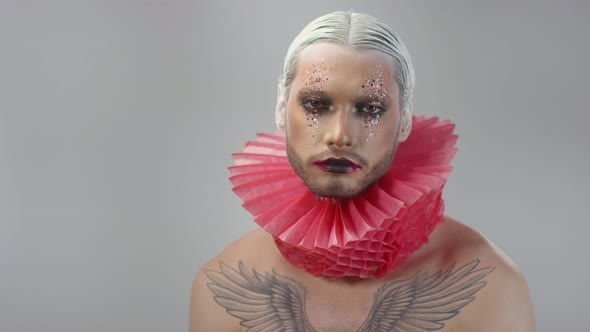 Portrait of Man with Dramatic Make-Up and Red Ruff